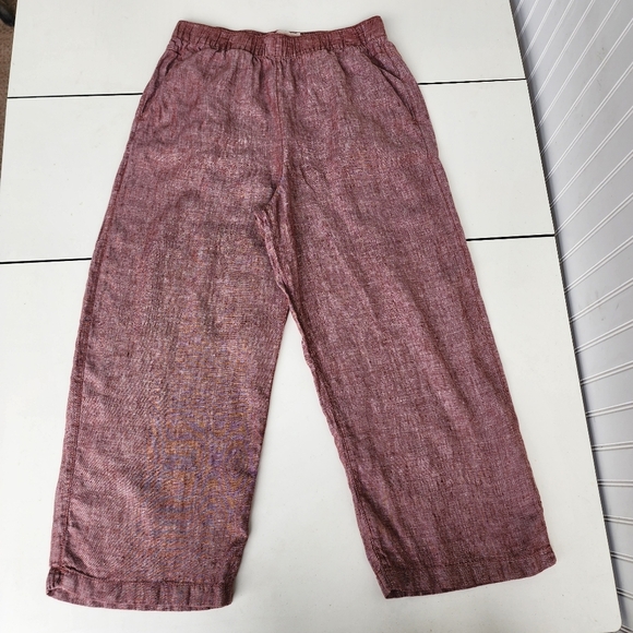 Cynthia Rowley Womens Pink 100% Linen Wide Leg Capri Pants Loose Pockets Sz L - Picture 1 of 11